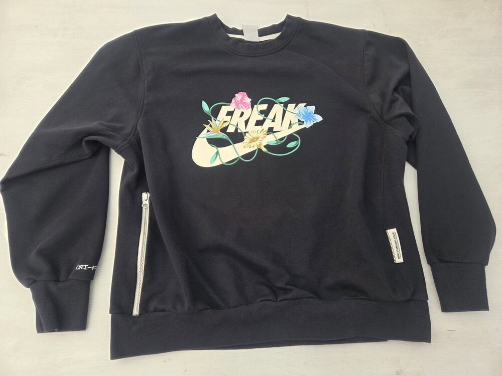 Nike Giannis Freak Dri-Fit Black Sweater Crewneck Sweatshirt Mens Large